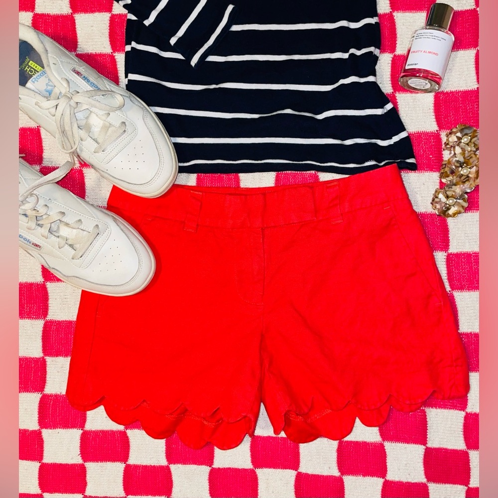 J. Crew Adorable Scalloped Hem Red Preppy Old Money Shorts